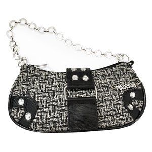 Madison Black and White Wool Handbag with Rhinestones